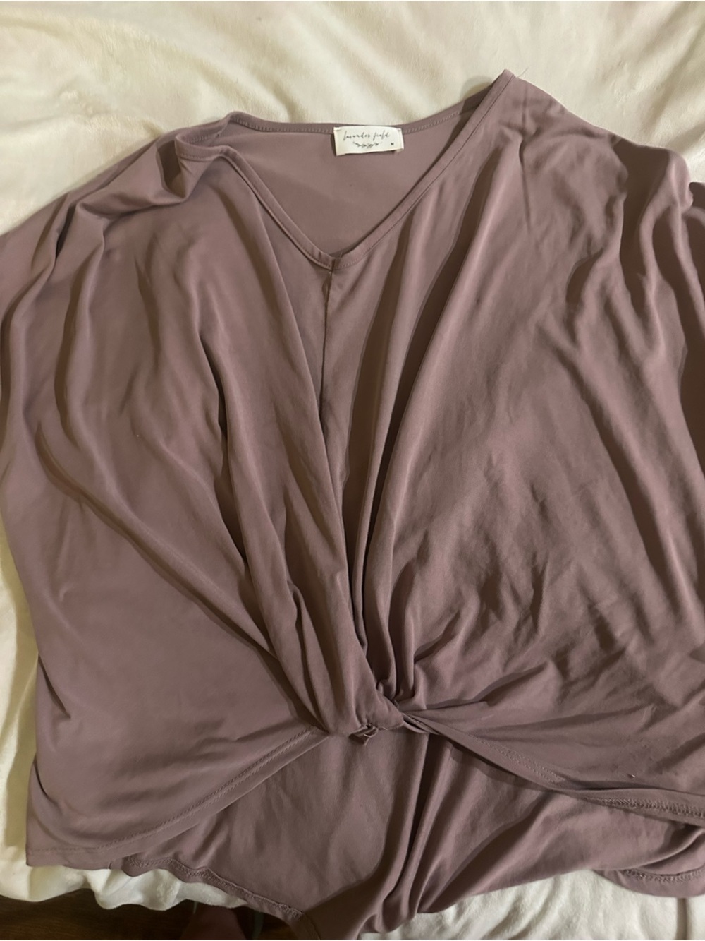 Unbranded Twist-Front V-Neck Tee in Mauve